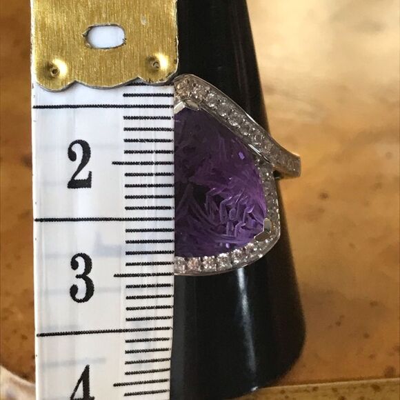 African Amethyst Sterling Silver Carved Ring Size 9 - Picture 5 of 9